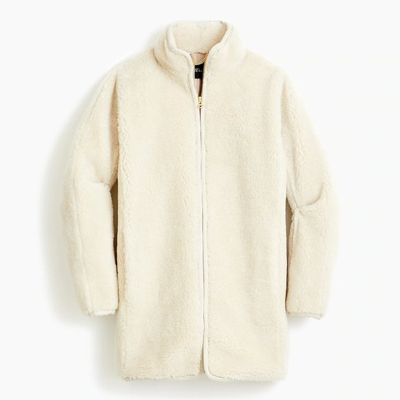 J. Crew Zip-up Plush Fleece Teddy Coat, Scottish Lamb, Size M